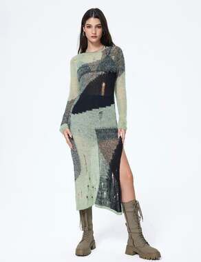 Cider Knit Patchwork Ripped Midi Dress. New w/o tags!
